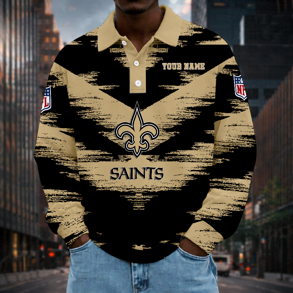 LIMITED EDITION - NEW CUSTOMIZED NFL24 NOS NEW ORLEANS SAINTS MEN LONG SLEEVE POLO