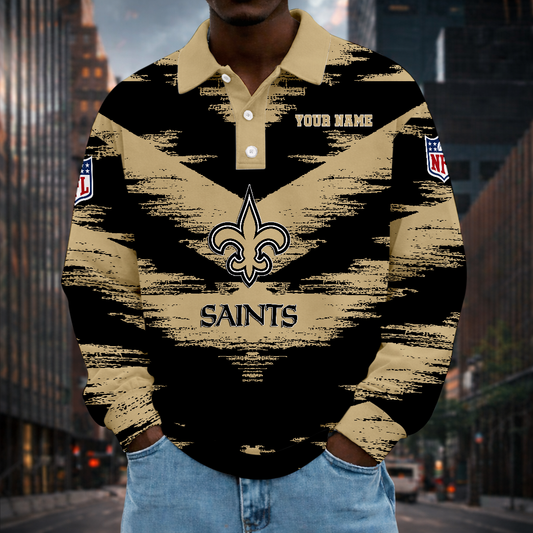 LIMITED EDITION - NEW CUSTOMIZED NFL24 NOS NEW ORLEANS SAINTS MEN LONG SLEEVE POLO