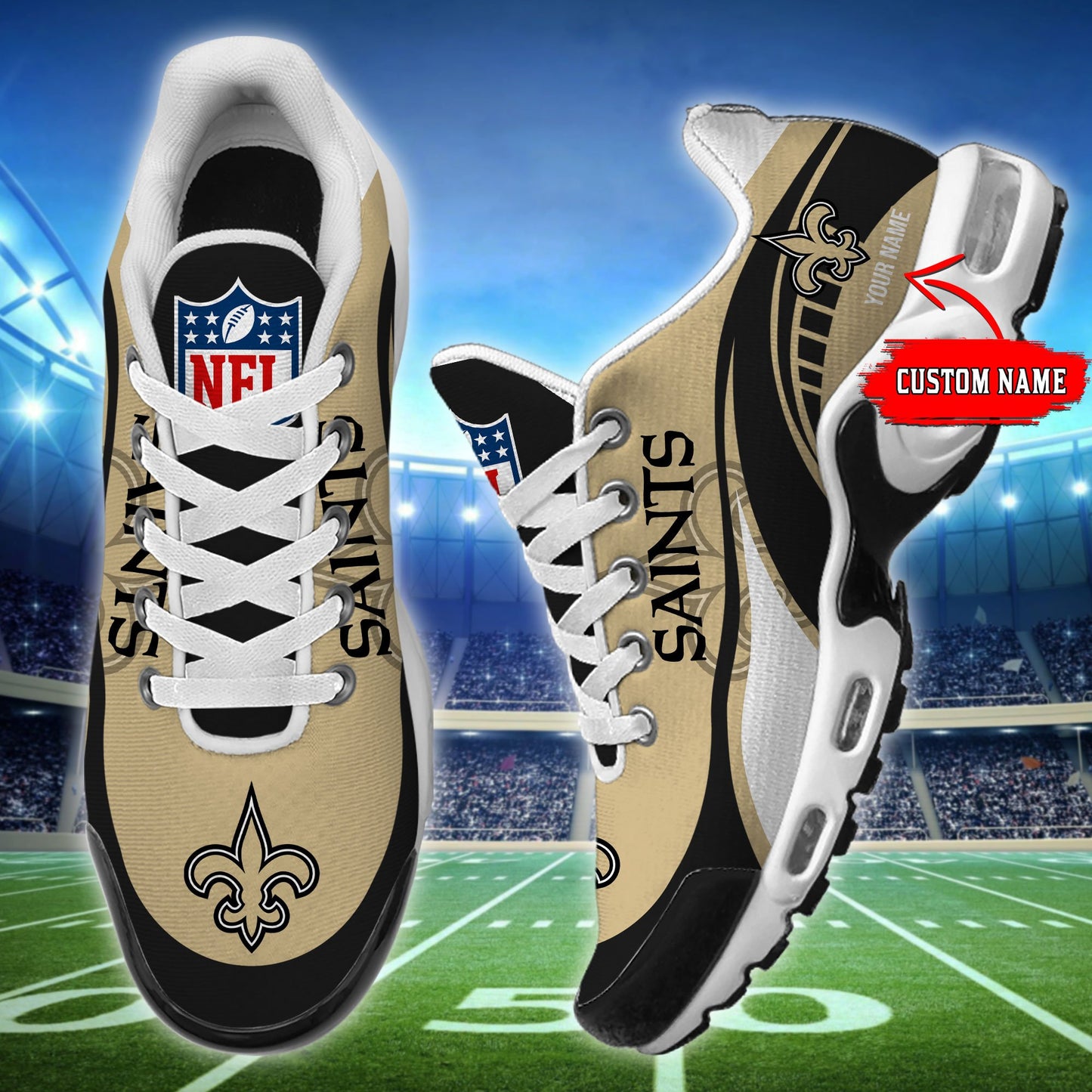 LIMITED EDITION - NEW CUSTOMIZED NFL24 NOS NEW ORLEANS SAINTS AIR MAX PLUS SNEAKERS