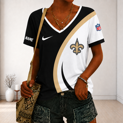LIMITED EDITION - NEW CUSTOMIZED NFL24 NOS NEW ORLEANS SAINTS V-NECK FEMALE SHIRT