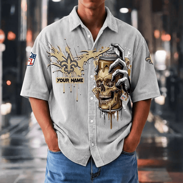 [SPECIAL OFFER] NEW CUSTOMIZED NFL24 NOS NEW ORLEANS SAINTS SEERSUCKER BUTTON SHIRT