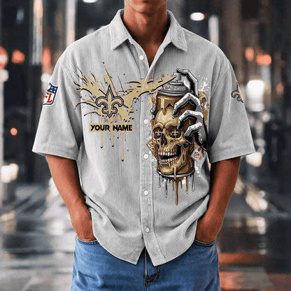 [SPECIAL OFFER] NEW CUSTOMIZED NFL24 NOS NEW ORLEANS SAINTS SEERSUCKER BUTTON SHIRT