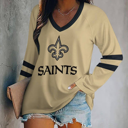 LIMITED EDITION - NEW CUSTOMIZED NFL24 NOS NEW ORLEANS SAINTS WOMEN'S V-NECK LONG SLEEVED SHIRT
