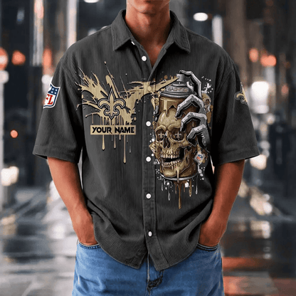[SPECIAL OFFER] NEW CUSTOMIZED NFL24 NOS NEW ORLEANS SAINTS SEERSUCKER BUTTON SHIRT