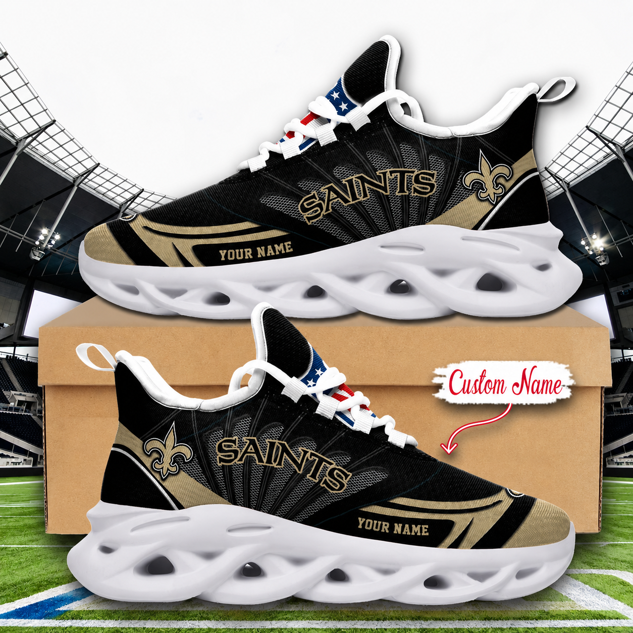 LIMITED EDITION - NEW CUSTOMIZED NFL24 NOS NEW ORLEANS SAINTS UNISEX CLUNKY SNEAKERS