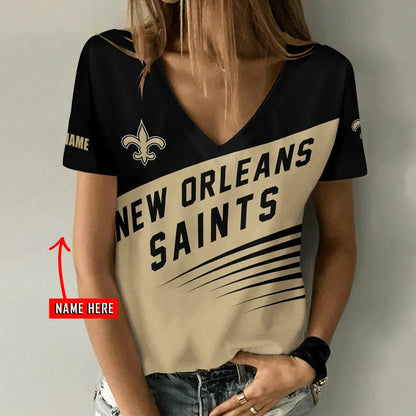 [SPECIAL OFFER] NEW CUSTOMIZED NFL24 NOS NEW ORLEANS SAINTS V-NECK FEMALE SHIRT