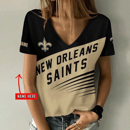 [SPECIAL OFFER] NEW CUSTOMIZED NFL24 NOS NEW ORLEANS SAINTS V-NECK FEMALE SHIRT