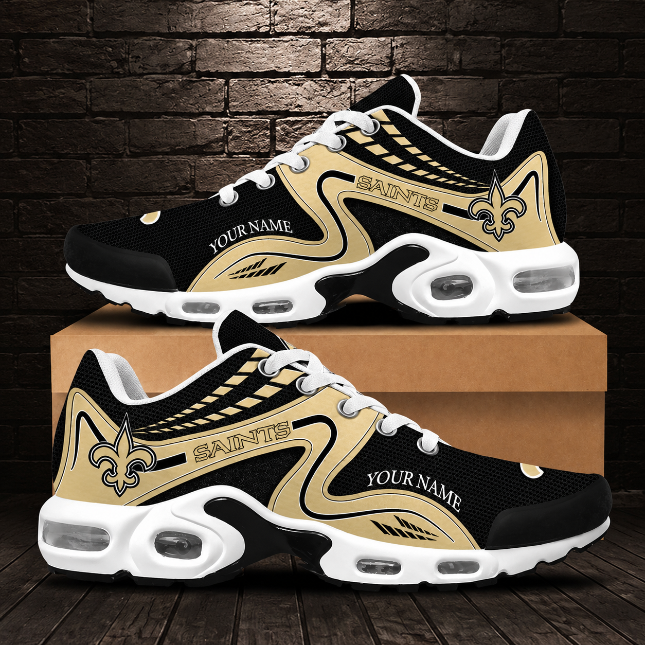 LIMITED EDITION - NEW CUSTOMIZED NFL24 NOS NEW ORLEANS SAINTS AIR MAX PLUS SNEAKERS