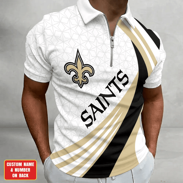 [SPECIAL OFFER] NEW CUSTOMIZED NFL24 NOS NEW ORLEANS SAINTS ZIP POLO SHIRT