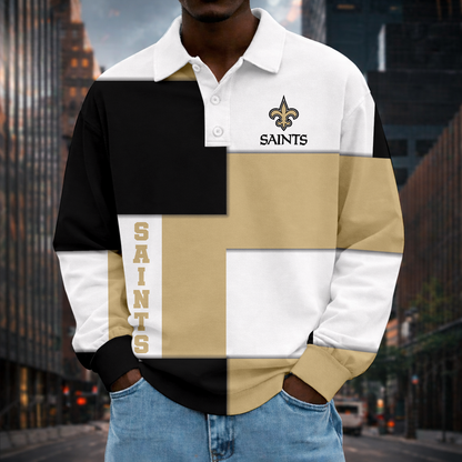 LIMITED EDITION - NEW CUSTOMIZED NFL24 NOS NEW ORLEANS SAINTS MEN LONG SLEEVE POLO