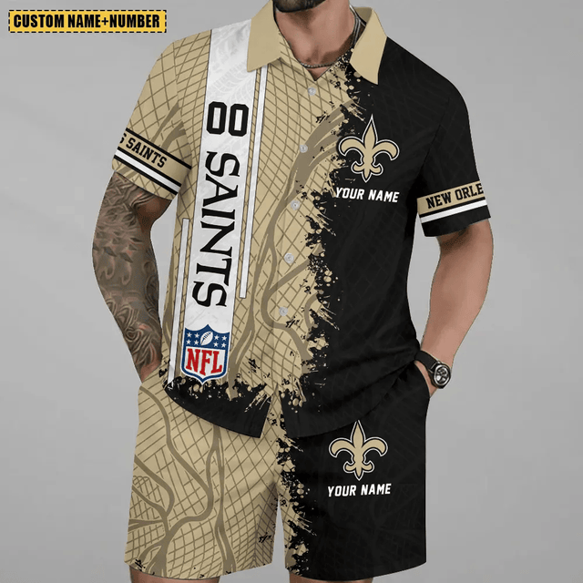 LIMITED RUN - NEW CUSTOMIZED NFL24 NOS NEW ORLEANS SAINTS UNISEX HAWAIIAN SHIRT & SHORTS SET