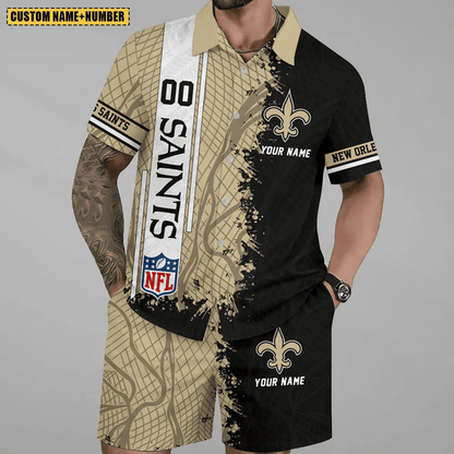 LIMITED RUN - NEW CUSTOMIZED NFL24 NOS NEW ORLEANS SAINTS UNISEX HAWAIIAN SHIRT & SHORTS SET