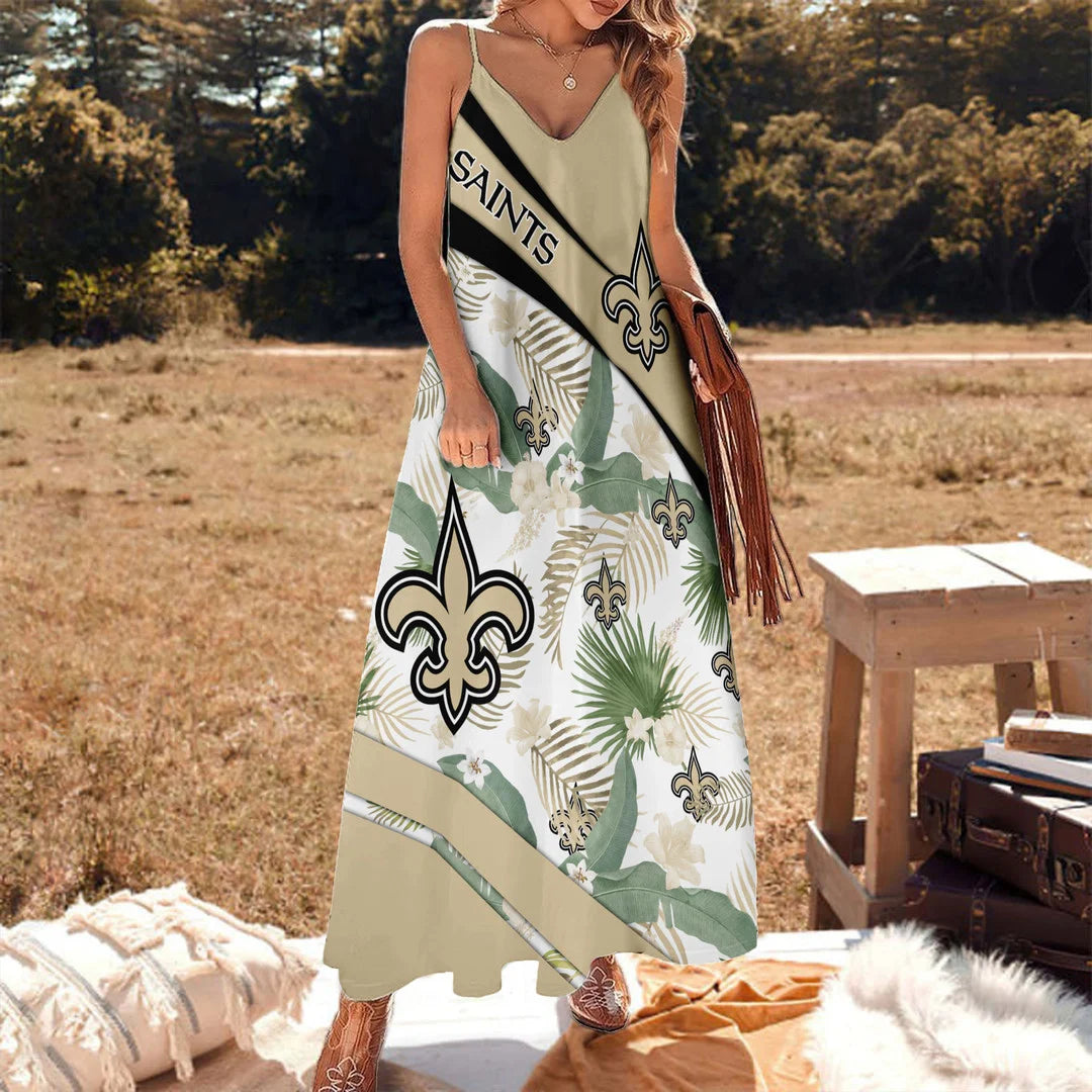 LIMITED RUN - NEW CUSTOMED NFL24 NOS NO SAINTS HAWAIIAN LONG DRESS