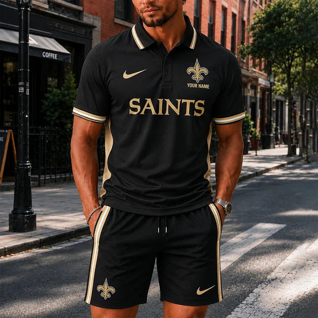 [SPECIAL OFFER] NEW CUSTOMIZED NFL24 NOS NEW ORLEANS SAINTS POLO SHIRT & SHORT PANTS
