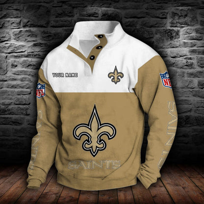 LIMITED EDITION - NEW CUSTOMIZED NFL24 NOS NEW ORLEANS SAINTS QUARTER-BUTTON STAND-COLLAR SWEATSHIRT