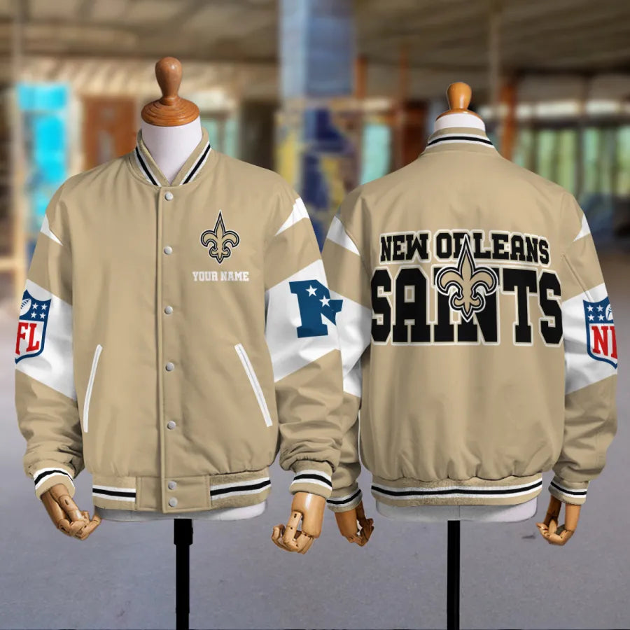 [HOT DEAL] NEW CUSTOMIZED NFL24 NOS NEW ORLEANS SAINTS SATIN VARSITY & BASEBALL JACKET