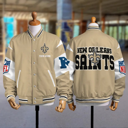 [HOT DEAL] NEW CUSTOMIZED NFL24 NOS NEW ORLEANS SAINTS SATIN VARSITY & BASEBALL JACKET