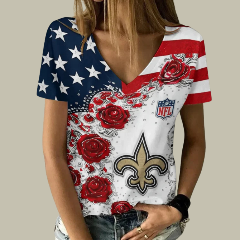 [SPECIAL OFFER] NEW CUSTOMIZED NFL24 NOS NEW ORLEANS SAINTS V-NECK FEMALE SHIRT