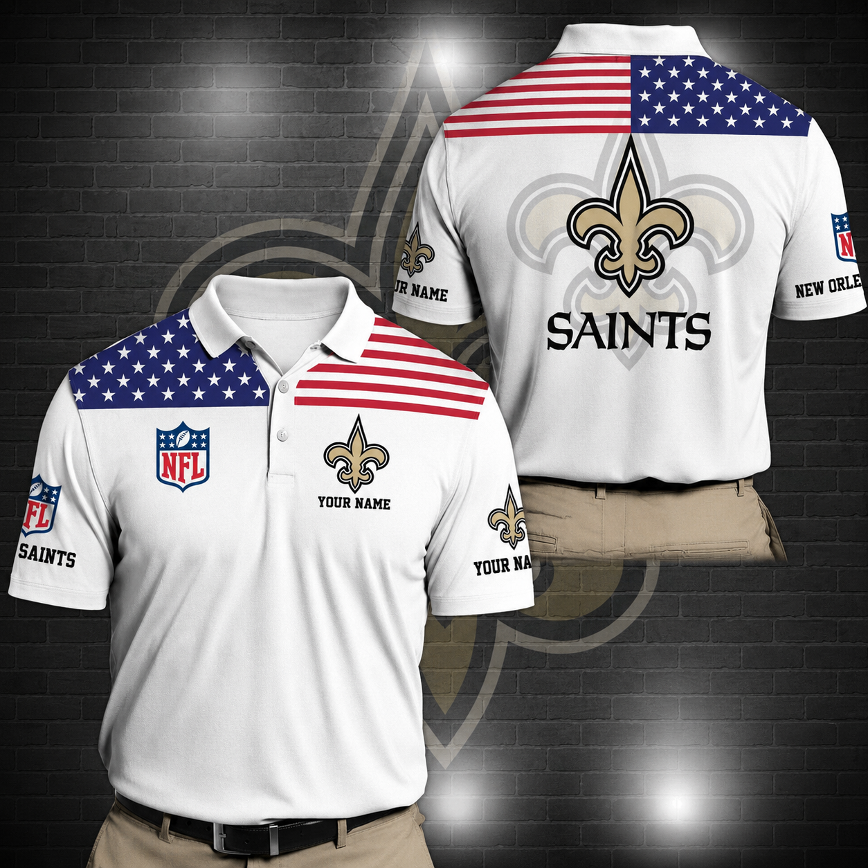 LIMITED EDITION - NEW CUSTOMIZED NFL24 NOS NEW ORLEANS SAINTS POLO SHIRT