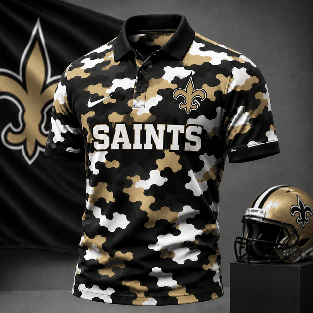 [SPECIAL OFFER] NEW CUSTOMIZED NFL24 NOS NEW ORLEANS SAINTS CAMO POLO SHIRT