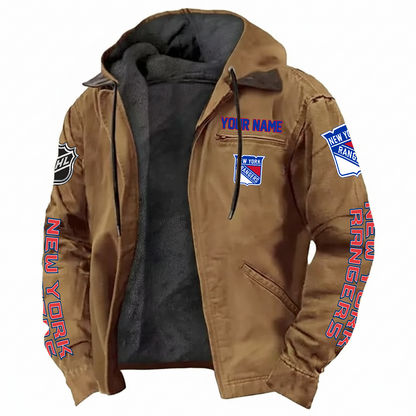 LIMITED EDITION - NEW CUSTOMIZED NHL24 NYR NEW YORK RANGERS HOODED CARDIGAN JACKET
