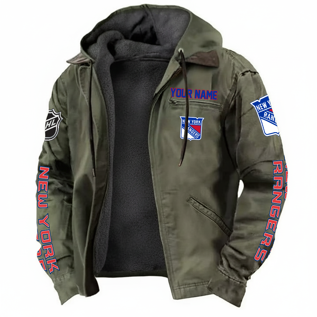 LIMITED EDITION - NEW CUSTOMIZED NHL24 NYR NEW YORK RANGERS HOODED CARDIGAN JACKET