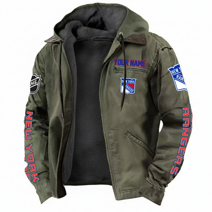 LIMITED EDITION - NEW CUSTOMIZED NHL24 NYR NEW YORK RANGERS HOODED CARDIGAN JACKET
