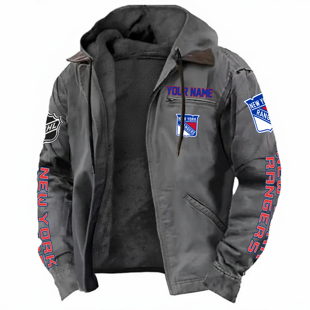 LIMITED EDITION - NEW CUSTOMIZED NHL24 NYR NEW YORK RANGERS HOODED CARDIGAN JACKET