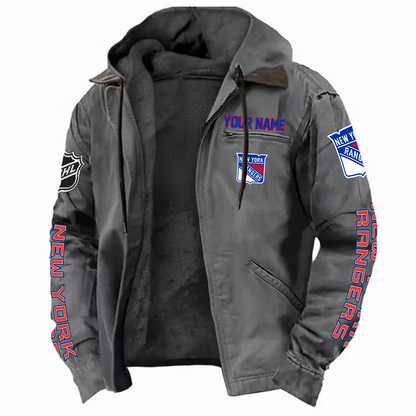 LIMITED EDITION - NEW CUSTOMIZED NHL24 NYR NEW YORK RANGERS HOODED CARDIGAN JACKET