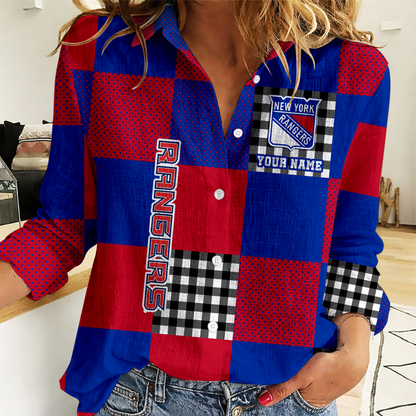 LIMITED EDITION - NEW CUSTOMIZED NHL24 NYR NEW YORK RANGERS WOMEN CASUAL SHIRT FOR FAN