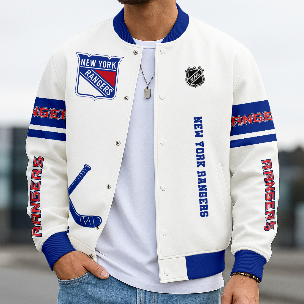 LIMITED EDITION - NEW CUSTOMIZED NHL24 NYR NEW YORK RANGERS BASEBALL JACKET, SATIN VARSITY JACKET