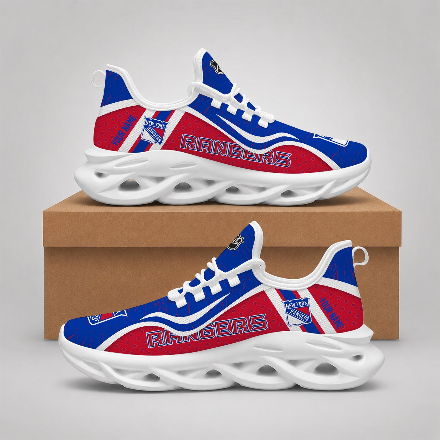 VIRAL EDITION - NEW CUSTOMIZED NHL24 NYR NEW YORK RANGERS CLUNKY SNEAKERS