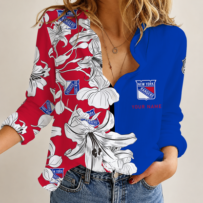 [SUPER SALE] NEW CUSTOMIZED NHL24 NYR NEW YORK RANGERS WOMEN CASUAL SHIRT