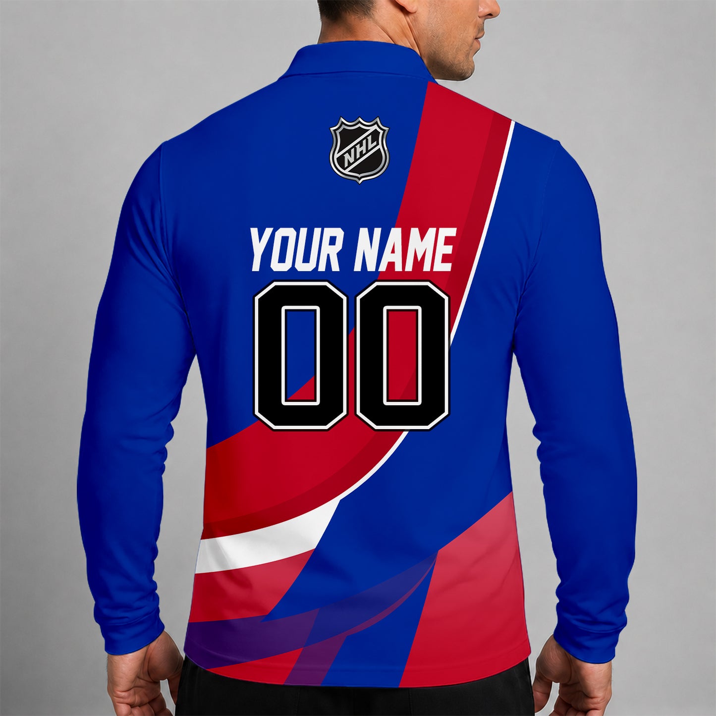 [SUPER SALE] NEW CUSTOMIZED NHL24 NYR NEW YORK RANGERS MEN LONG SLEEVE POLO