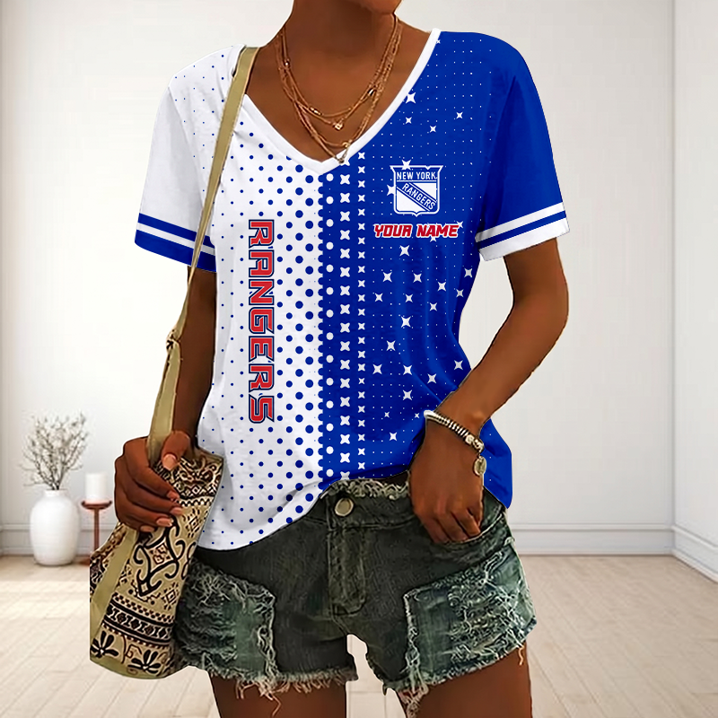 LIMITED EDITION - NEW CUSTOMIZED NHL24 NYR NEW YORK RANGERS V-NECK FEMALE SHIRT