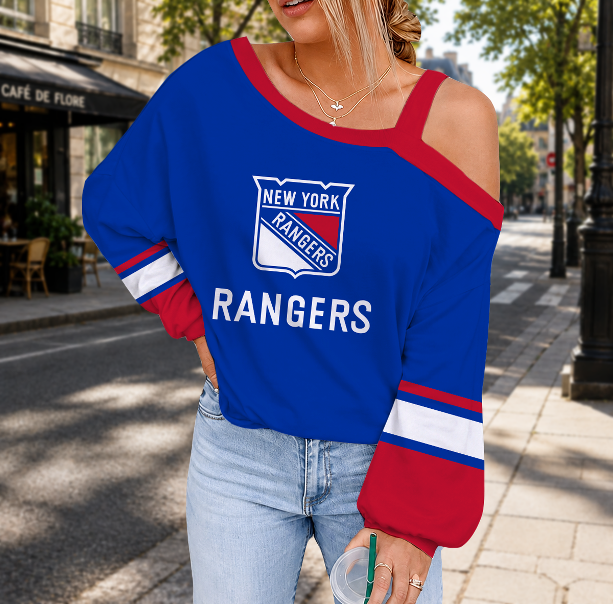 EXCLUSIVE EDITION - NEW CUSTOMIZED NHL24 NYR NEW YORK RANGERS DROP SHOULDER SWEATSHIRT