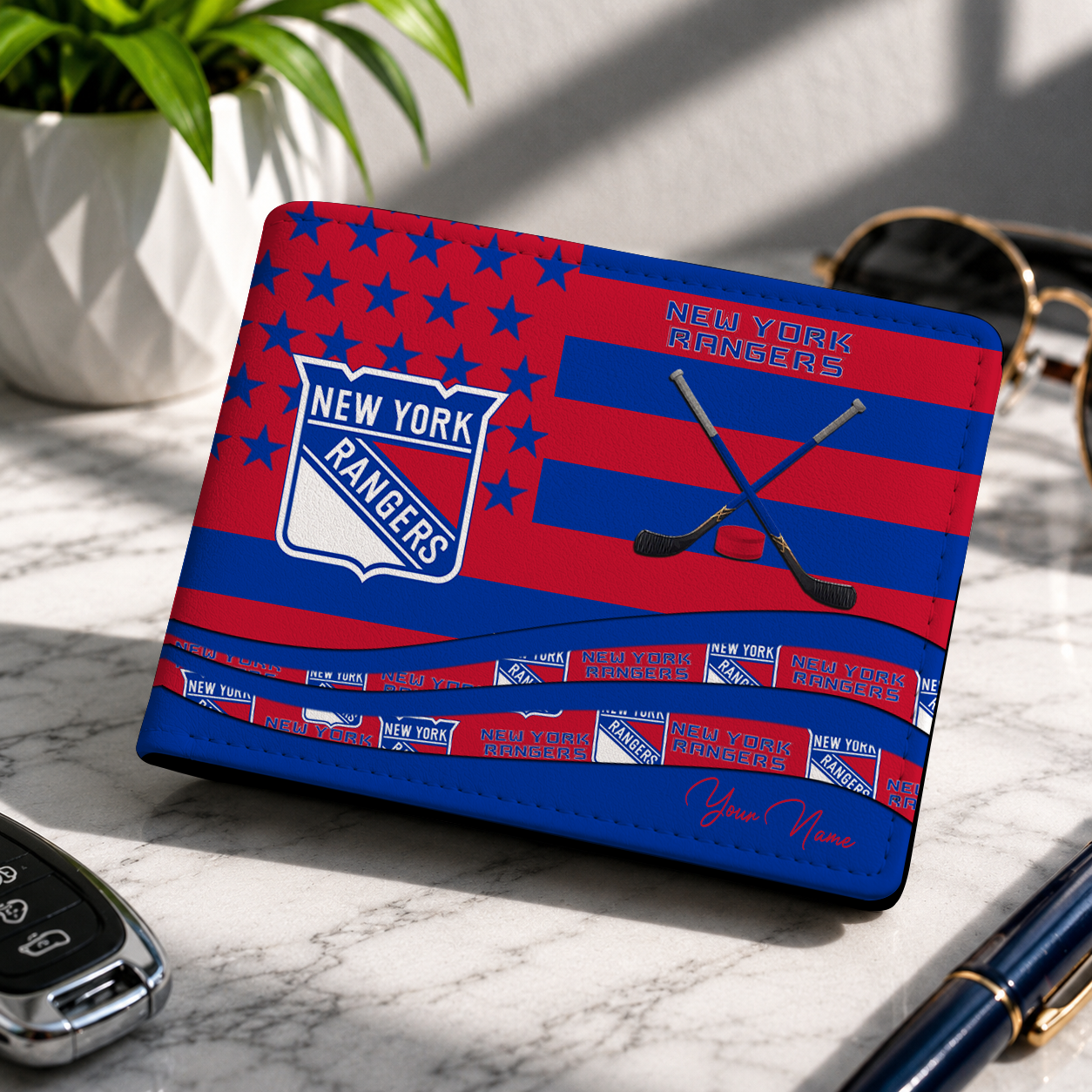 LIMITED EDITION - NEW CUSTOMIZED NHL24 NYR NEW YORK RANGERS LEATHER WALLET