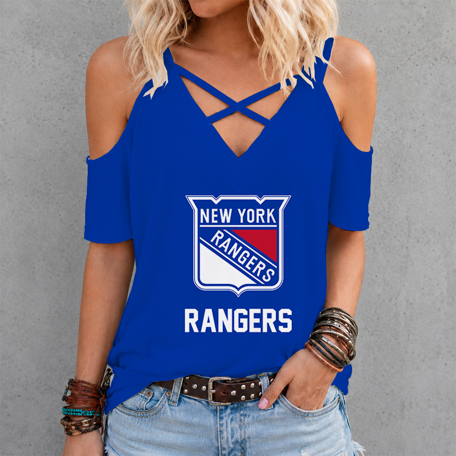 LIMITED EDITION - NEW CUSTOMIZED NHL24 NYR NEW YORK RANGERS CRISS CROSS V-NECK TOP