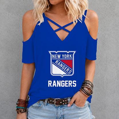 LIMITED EDITION - NEW CUSTOMIZED NHL24 NYR NEW YORK RANGERS CRISS CROSS V-NECK TOP
