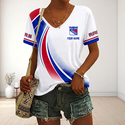 LIMITED EDITION - NEW CUSTOMIZED NHL24 NYR NEW YORK RANGERS V-NECK FEMALE SHIRT