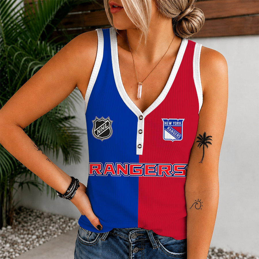 [SUPER SALE] NEW CUSTOMIZED NHL24 NYR NEW YORK RANGERS WOMEN'S V-NECK TANK TOP