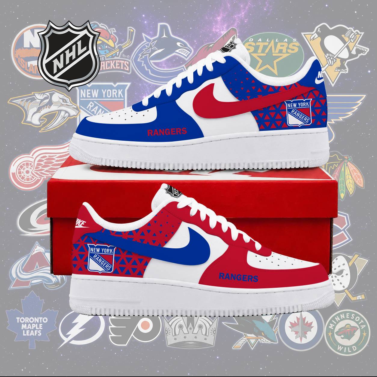 LIMITED EDITION - NEW CUSTOMIZED NHL24 NYR NEW YORK RANGERS AF1 SHOES