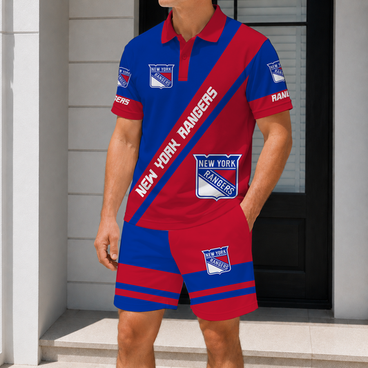LIMITED EDITION - NEW CUSTOMIZED NHL24 NYR NEW YORK RANGERS POLO & SHORT PANTS SET