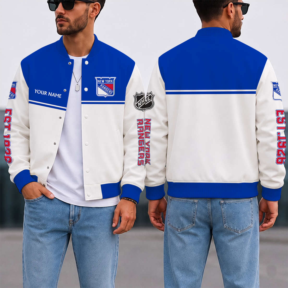 EXCLUSIVE EDITION - NEW CUSTOMIZED NHL24 NYR NEW YORK RANGERS SATIN VARSITY JACKET & BASEBALL JACKET
