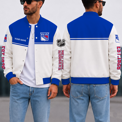 EXCLUSIVE EDITION - NEW CUSTOMIZED NHL24 NYR NEW YORK RANGERS SATIN VARSITY JACKET & BASEBALL JACKET