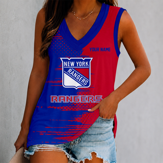 LIMITED EDITION - NEW CUSTOMIZED NHL24 NYR NEW YORK RANGERS WOMEN'S V-NECK TANK TOP