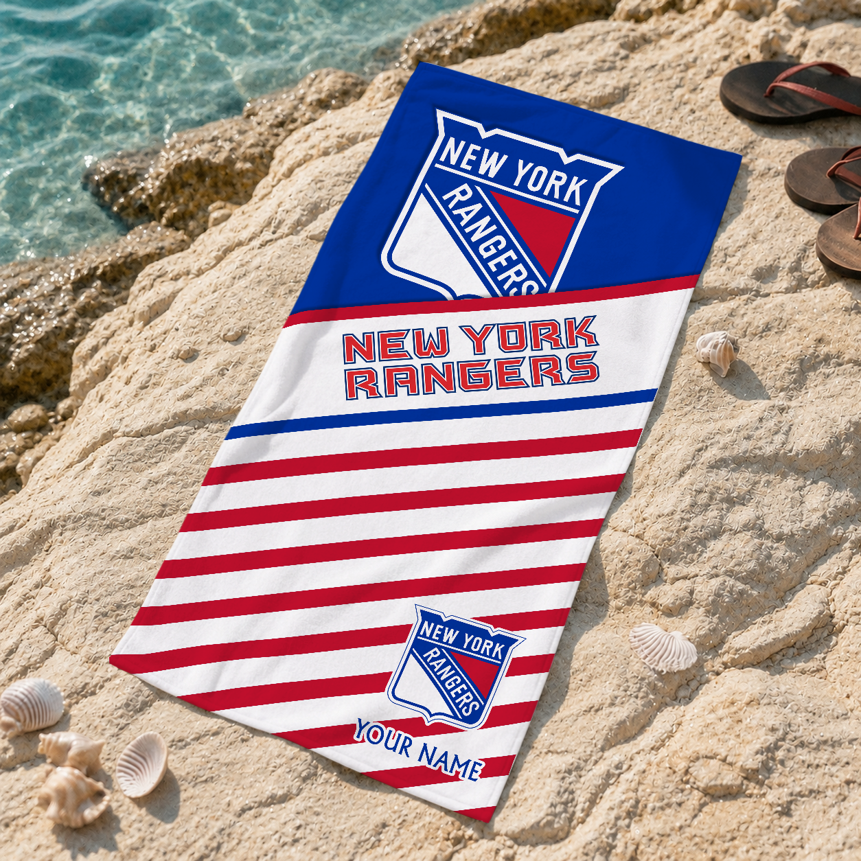LIMITED EDITION - NEW CUSTOMIZED NHL24 NYR NEW YORK RANGERS BEACH TOWEL