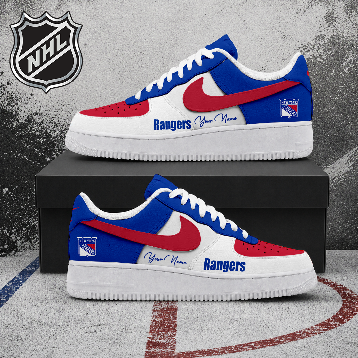 FINAL CLEARANCE - NEW CUSTOMIZED NHL24 NYR NEW YORK RANGERS AF1 SHOES