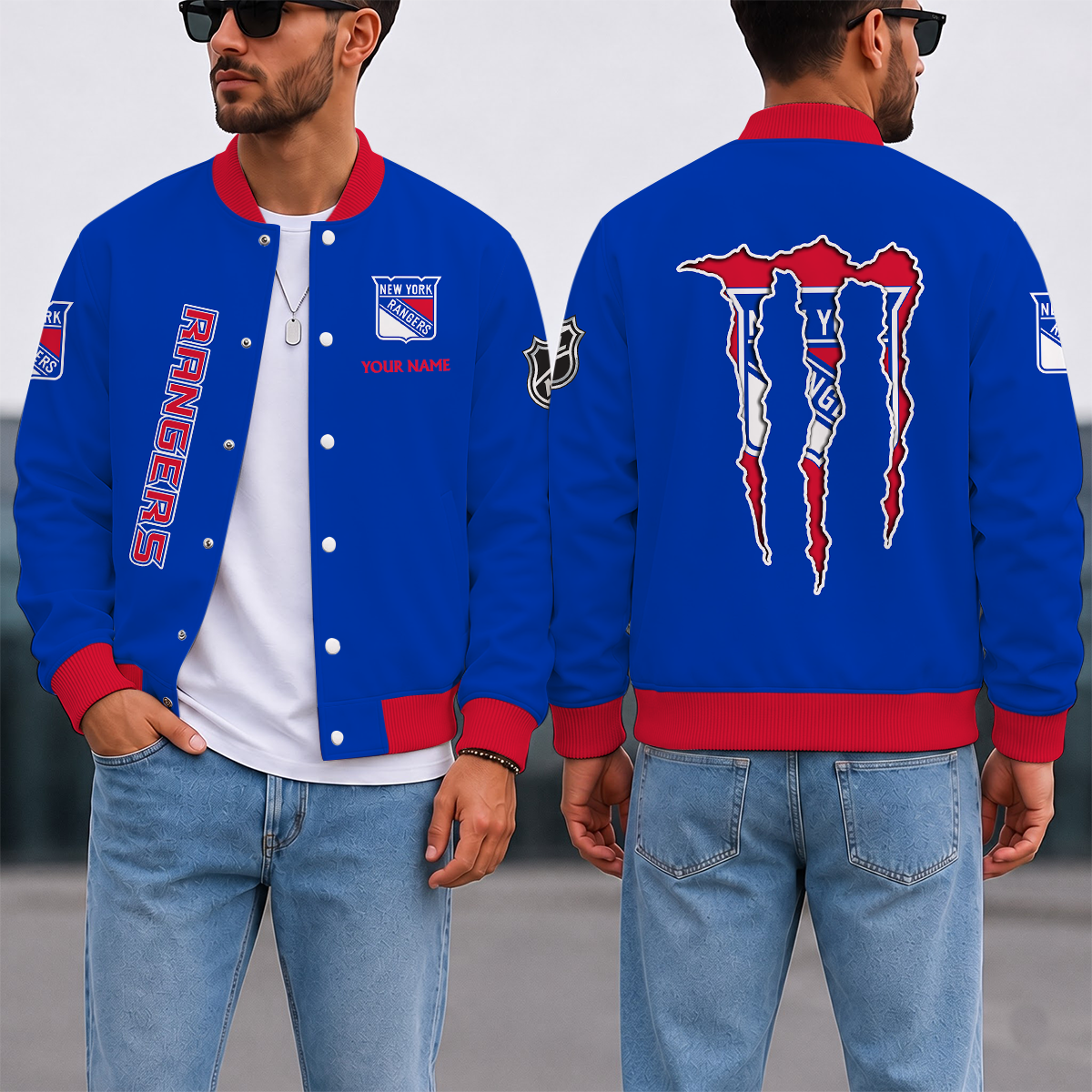 EXCLUSIVE EDITION - NEW CUSTOMIZED NHL24 NYR NEW YORK RANGERS SATIN VARSITY JACKET & BASEBALL JACKET