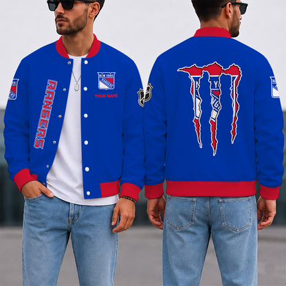 EXCLUSIVE EDITION - NEW CUSTOMIZED NHL24 NYR NEW YORK RANGERS SATIN VARSITY JACKET & BASEBALL JACKET